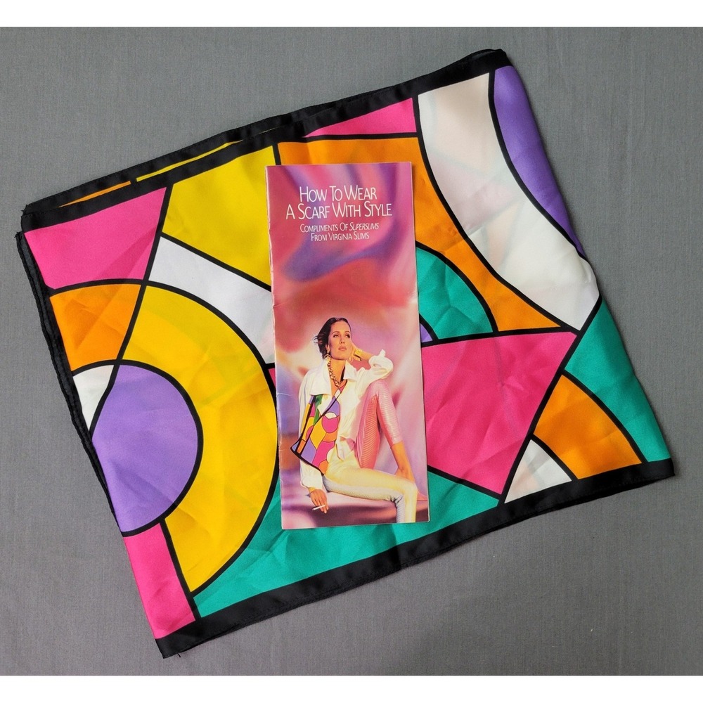 Vintage Echo Virginia Slims Scarf Geometric Colorblock Pink Teal Made in Italy